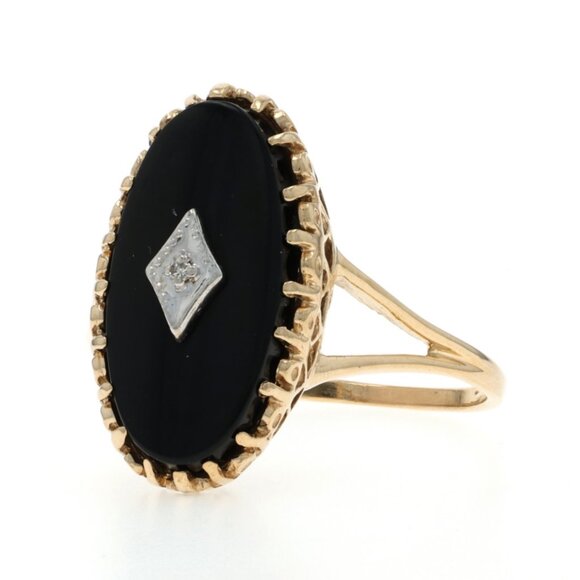 Yellow Gold Diamond Onyx Ring - 10k Single - Picture 3 of 6